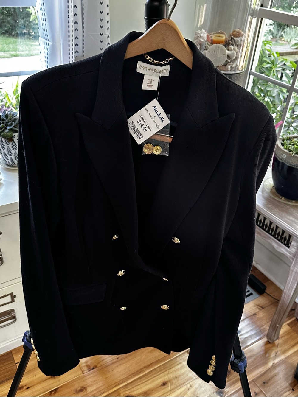 Cynthia Rowley Navy Double-Breasted Blazer with Gold Buttons